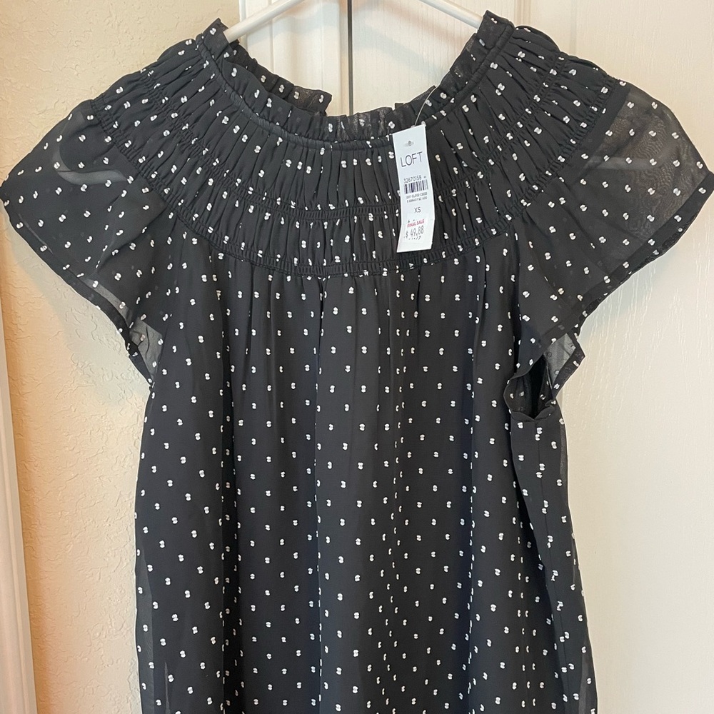 LOFT Black and white short sleeve blouse - new with tags